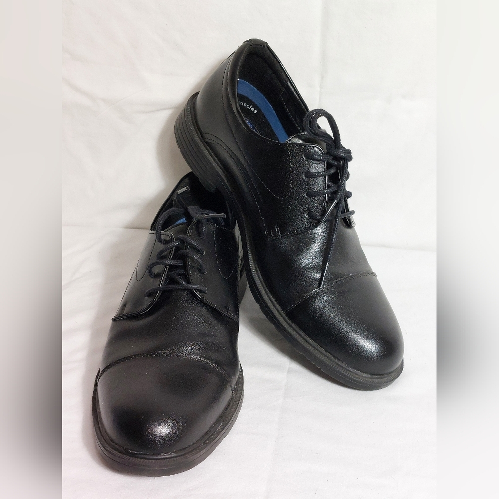 Men's Dr. Scholls Oxford Black Leather Remy 2 WW 9 Wide Air-Pillo Gel Insoles